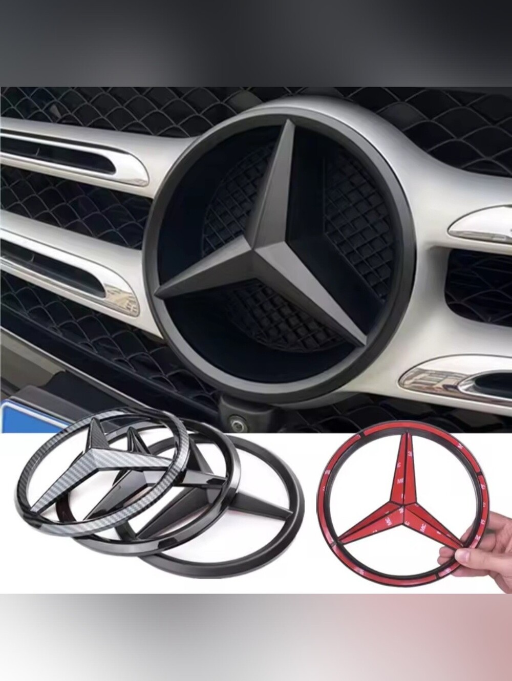 Carbon Fiber Black Or Red Mercedes Grille Star Badge Decal Cover Emblem 4 Colors